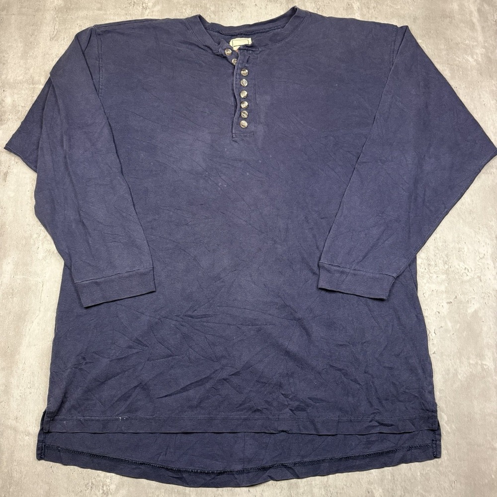 Vintage 90s Henley Long Sleeve Shirt Body Equip Blue Large Relaxed Buttons
